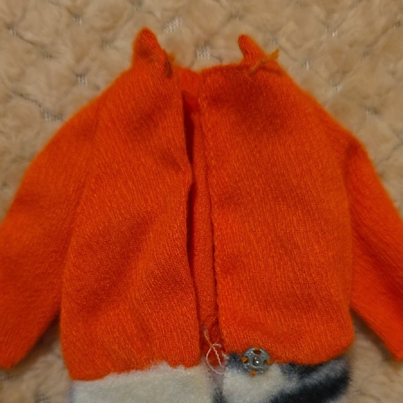 Stylish Black and Cream Faux Fur Coat and Skirt Set with Orange Sweater - Picture 3 of 4